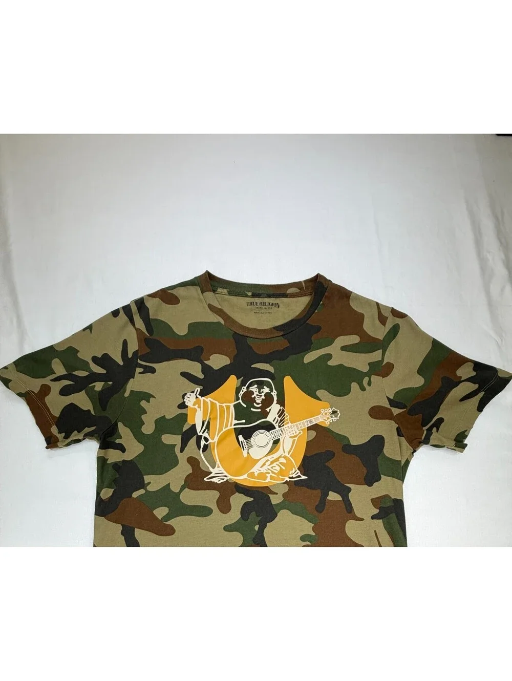 True Religion Men's T Shirt Short Sleeve Camouflage Crew Neck Size M Green